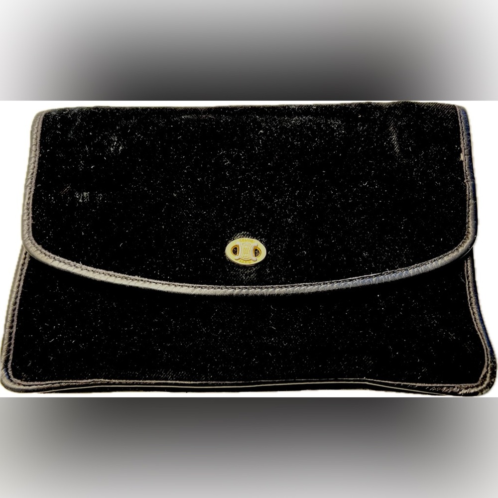 Celine Vintage Black Velvet Triomphe Clutch Bag